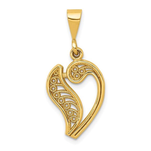 14k Yellow Gold, Maci Collection, LG Filigree Script Initial V Pendant - Picture 1 of 5